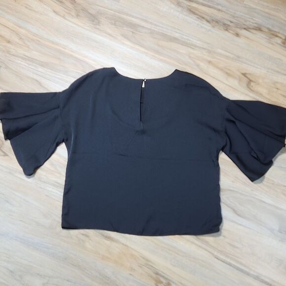 🧚♂️Catherine Malandrino Black Flutter Sleeve Top Small - Picture 4 of 11